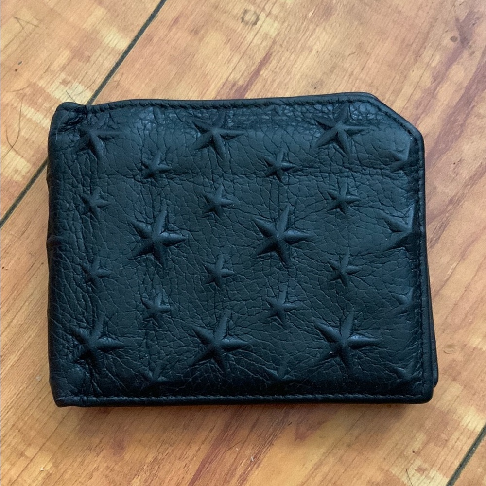 Black Star-Embossed Leather Wallet